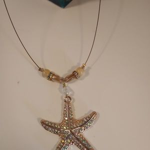 Beautiful gold and clear crystal starfish necklace